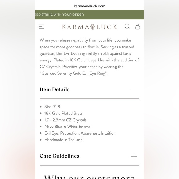 New In Box Never Worn Karma and Luck Evil Eye Ring Size 7 - Picture 6 of 6